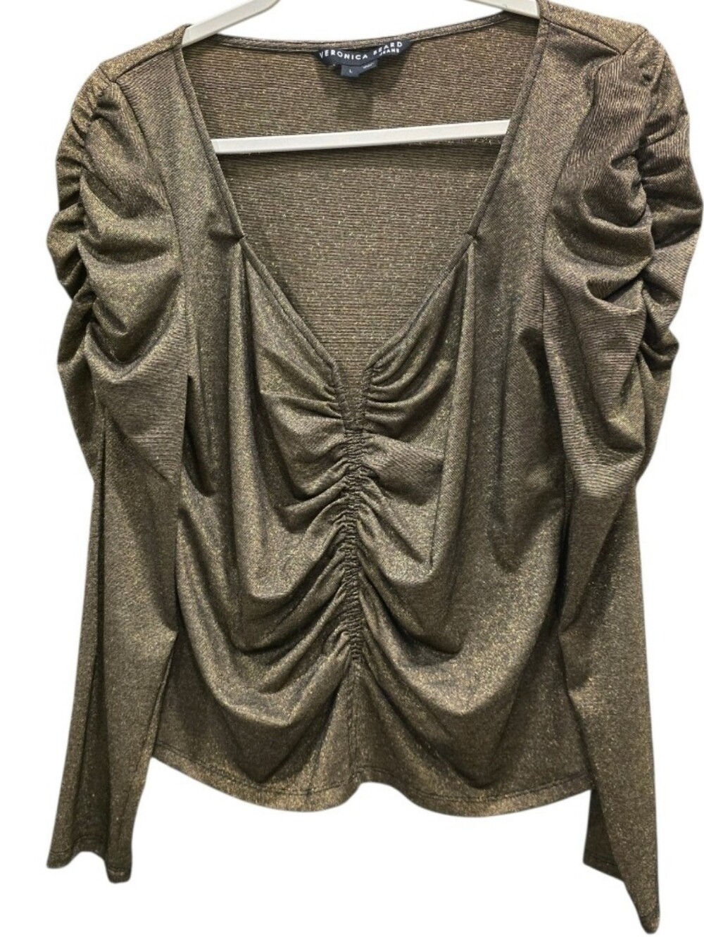 Veronica Beard Priyanka Top Bronze Shimmer Ruched Puff Sleeve Party Cocktail